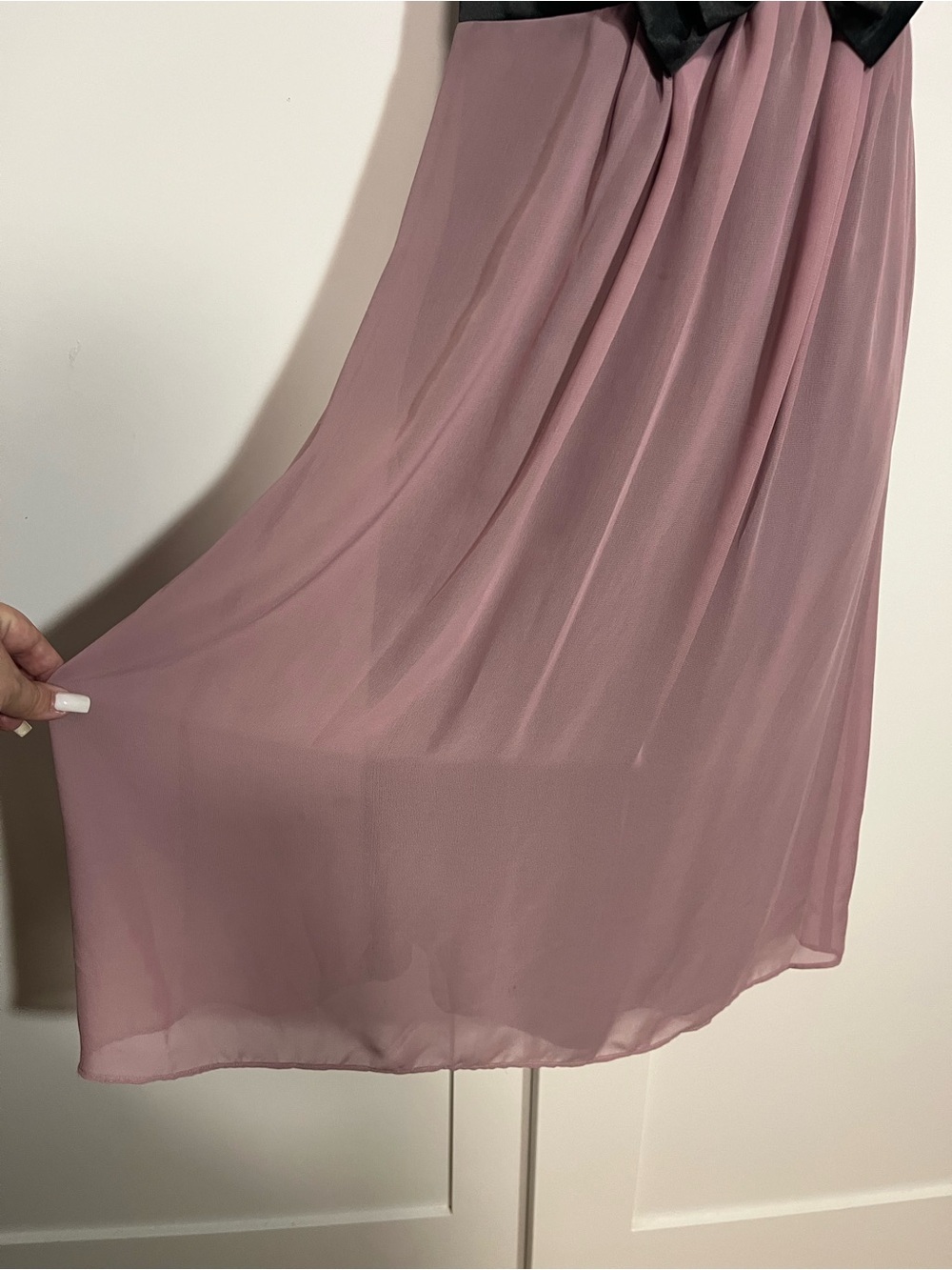 Strapless Lavendar Chiffon Dress Black Bow Accent Size 10 Formal Prom Cocktail - Picture 6 of 9